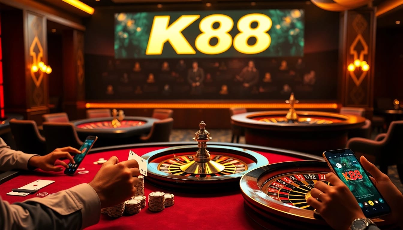 K88 gamblers enjoying an exciting betting experience at a luxurious casino.