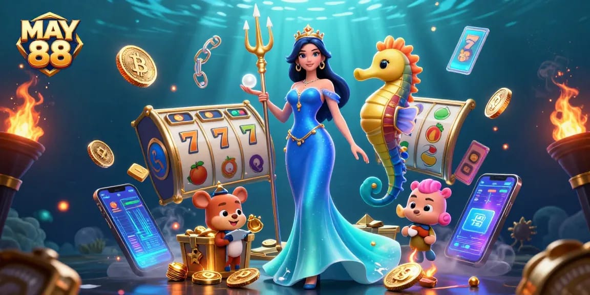 Experience thrilling game action at MAY 88 with dynamic slot machines and vibrant underwater treasures.