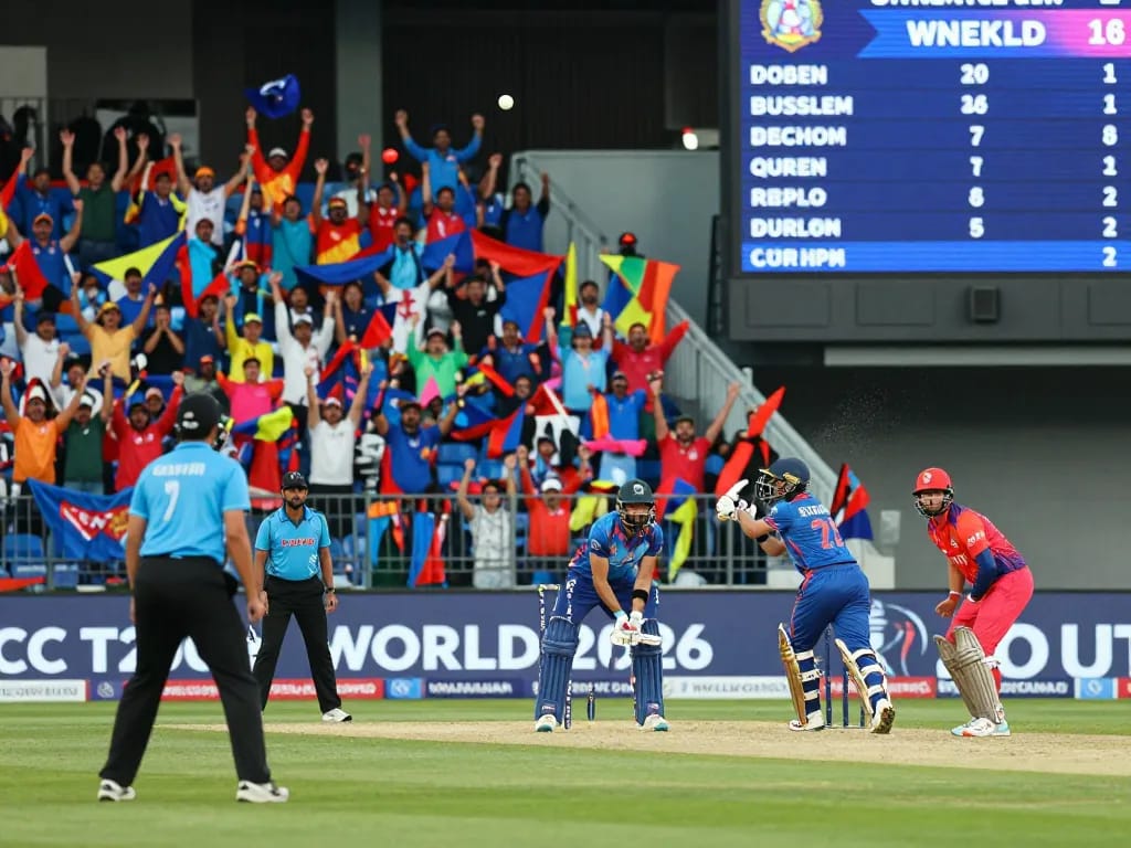 Exciting T20 World Cup 2026 action showcasing the crickex referral code benefits during a thrilling match