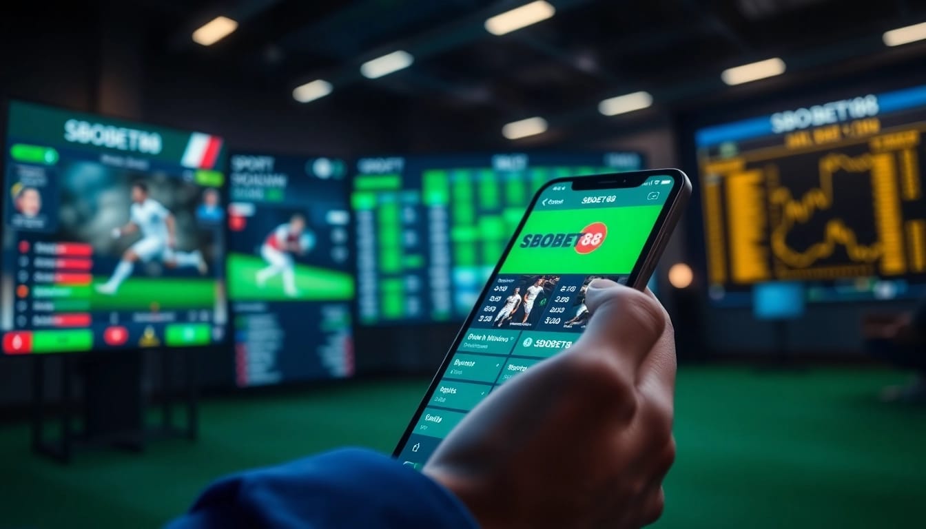 Menampilkan tampilan menarik dari aplikasi SBOBET88 dengan berbagai opsi taruhan.