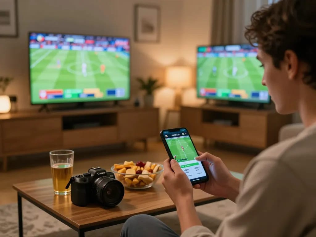 cm88 user actively placing live sports bets on mobile app in a cozy home setup