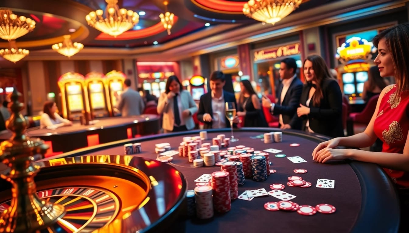 Join the excitement at phwin casino with colorful poker chips and roulette wheel.