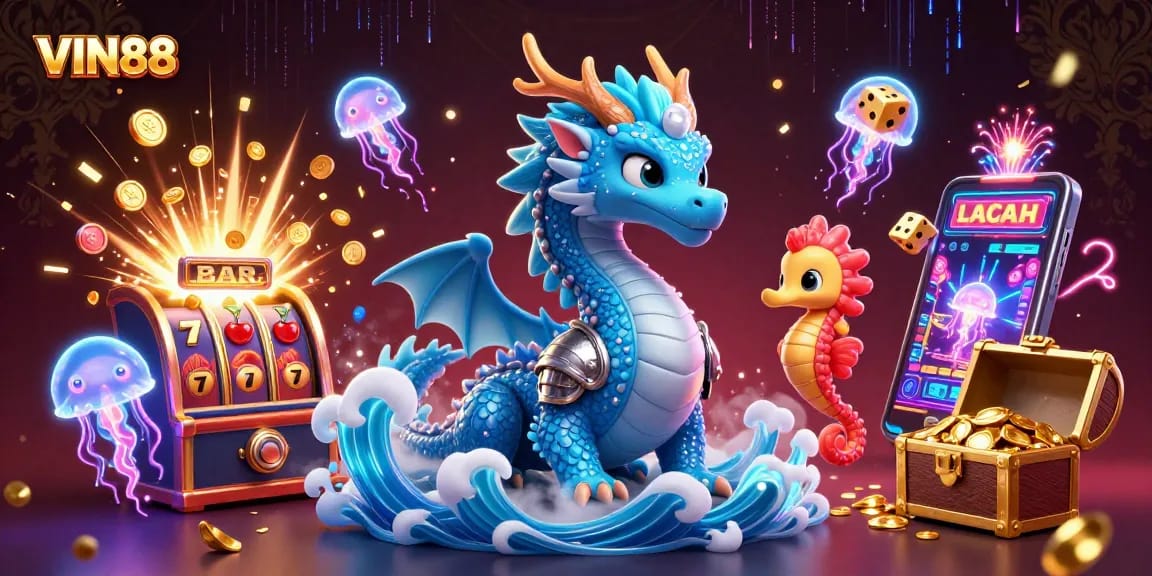 Engage with VIN88's thrilling slot adventures featuring dragons, seahorse knights, and jackpot machines.