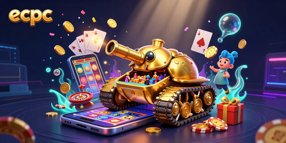 Experience a vibrant casino scene in ecpc with a golden tank revealing a miniature casino
