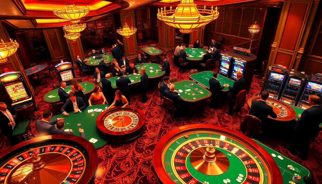 LC88.com showcases an exciting casino scene with players betting at tables and spinning roulette wheels.