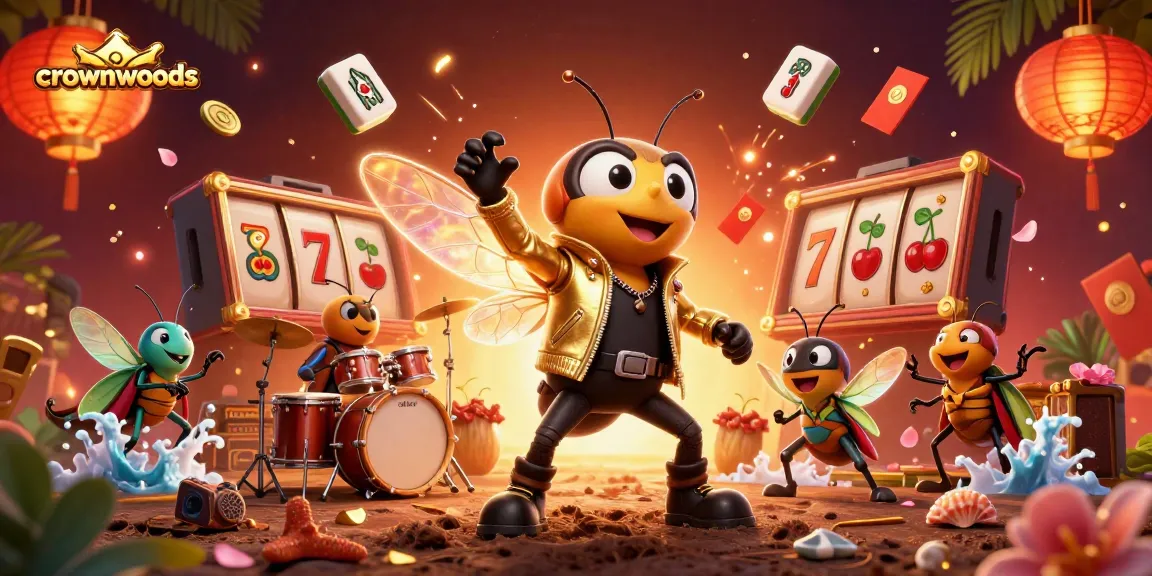 Engage with crownwoods’ dynamic slot gaming scene featuring a vibrant rock star and exciting game elements.