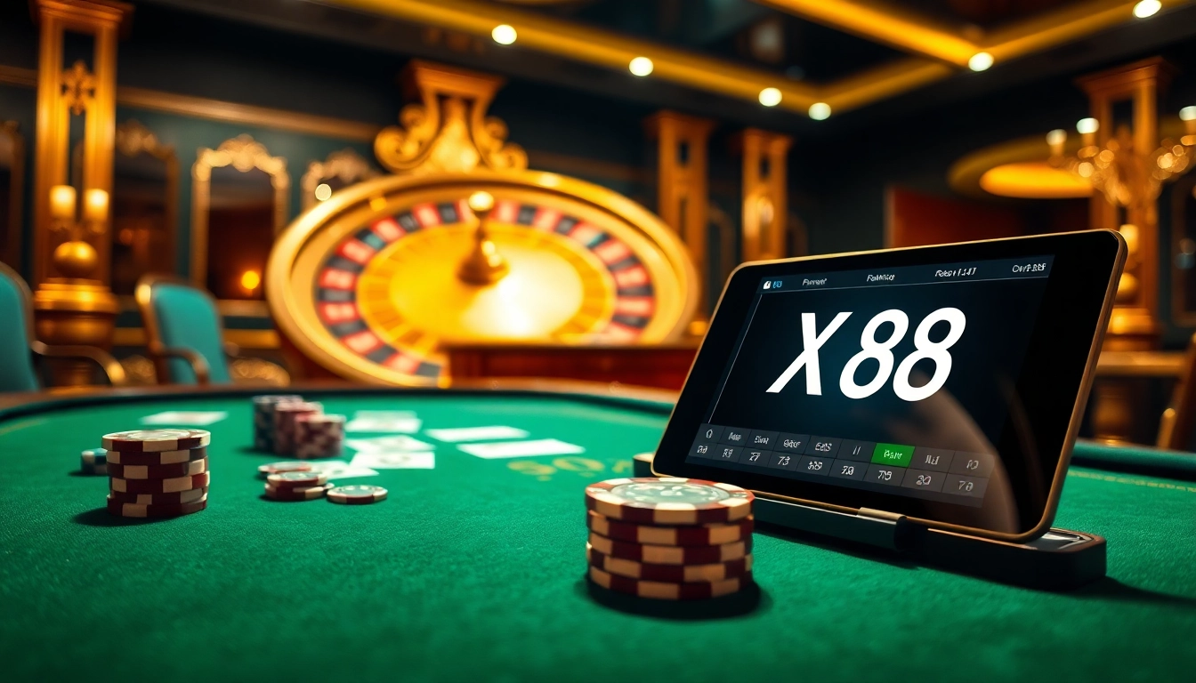 Experience the thrill of XX88 casino gaming with a luxurious table and exciting gameplay elements.