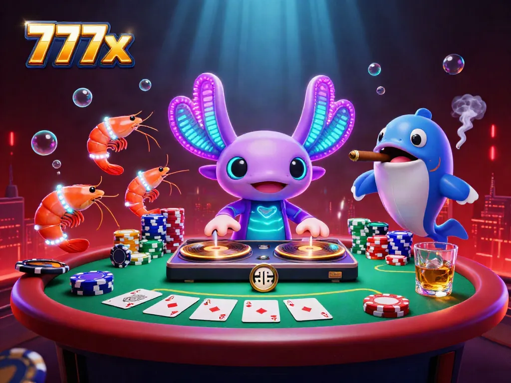 Experience vibrant gameplay with 777x featuring anthropomorphic casino elements in an underwater party scene.