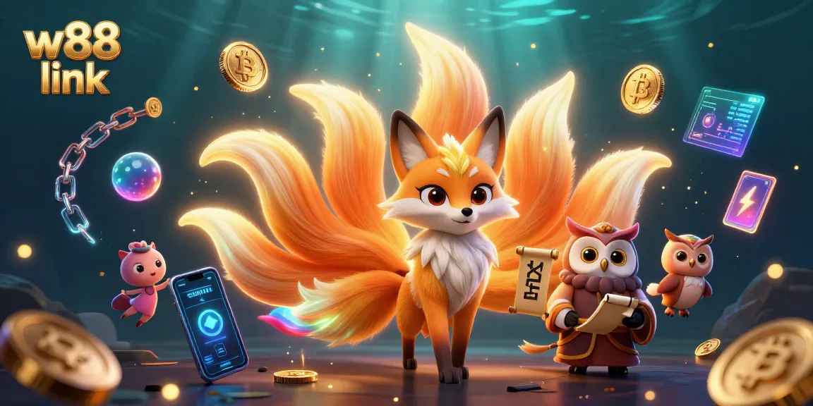 Engage with the exciting world of W88 link, showcasing vibrant characters and dynamic casino elements.