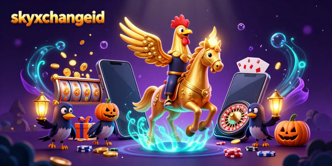 Experience thrilling betting with skyxchangeid as a golden rooster rides through a vibrant midnight casino, surrounded by engaging game elements.