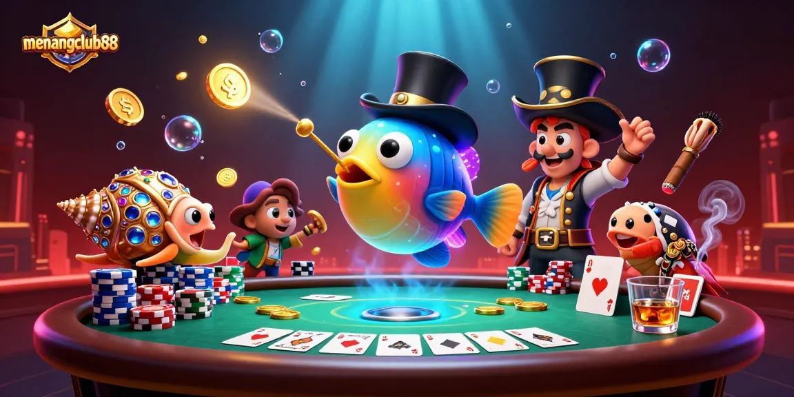Experience excitement with menangclub88's vibrant 3D casino scene of animated underwater characters.