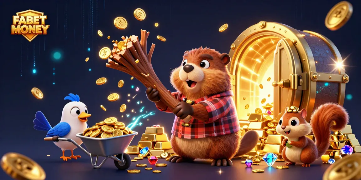 Experience thrilling wins with FABETMONEY in a vibrant, energetic casino scene featuring gold treasures.