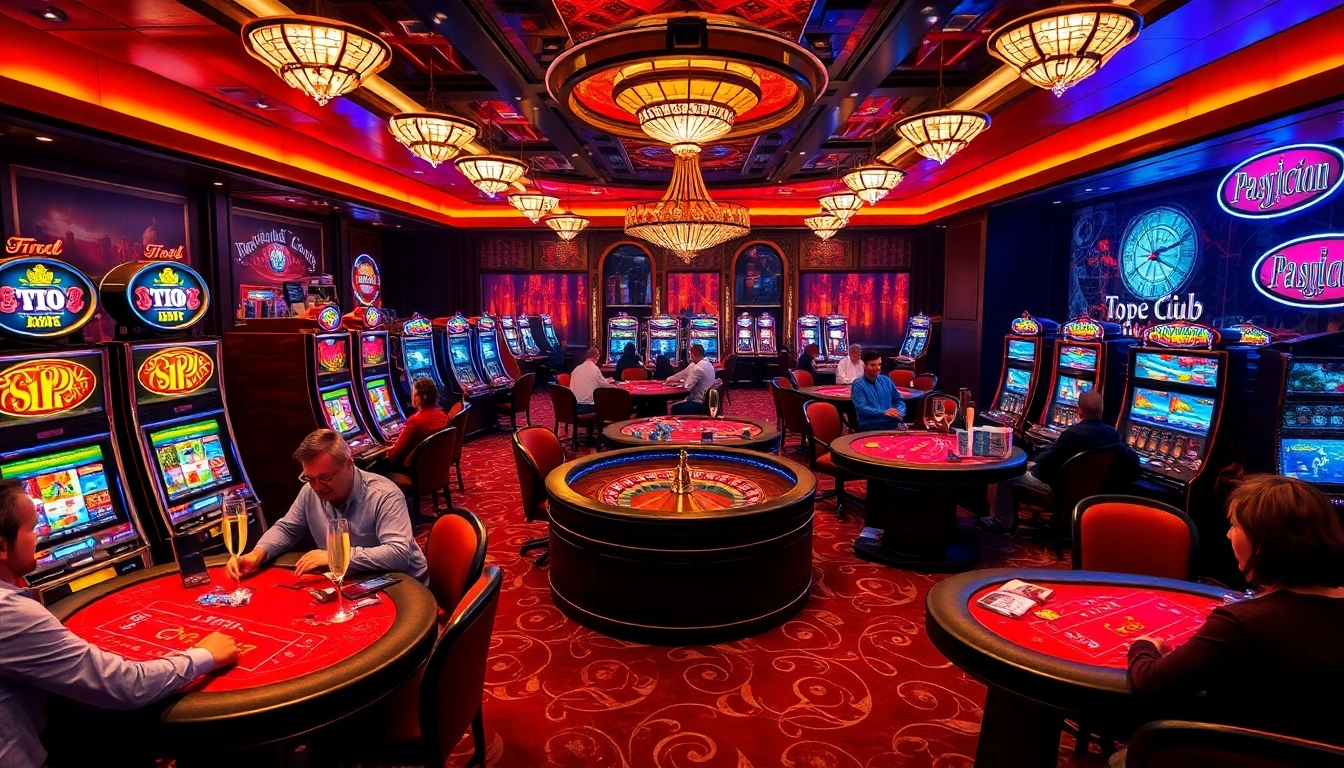 Experience the thrill of topclub at a lavish casino with poker games, slot machines, and roulette.