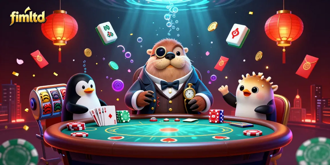 Experience vibrant casino action at fimltd with a jolly walrus and friends playing poker underwater.