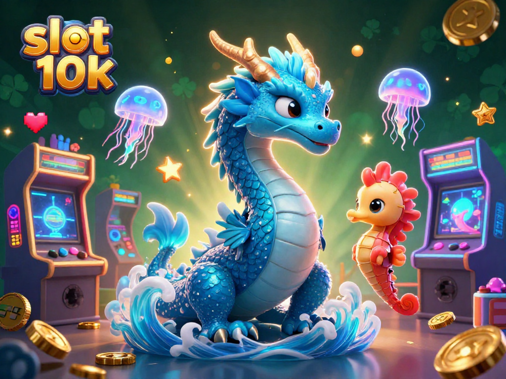 Spin to win with slot 10k, featuring vibrant casino elements and a dynamic 3D dragon scene.