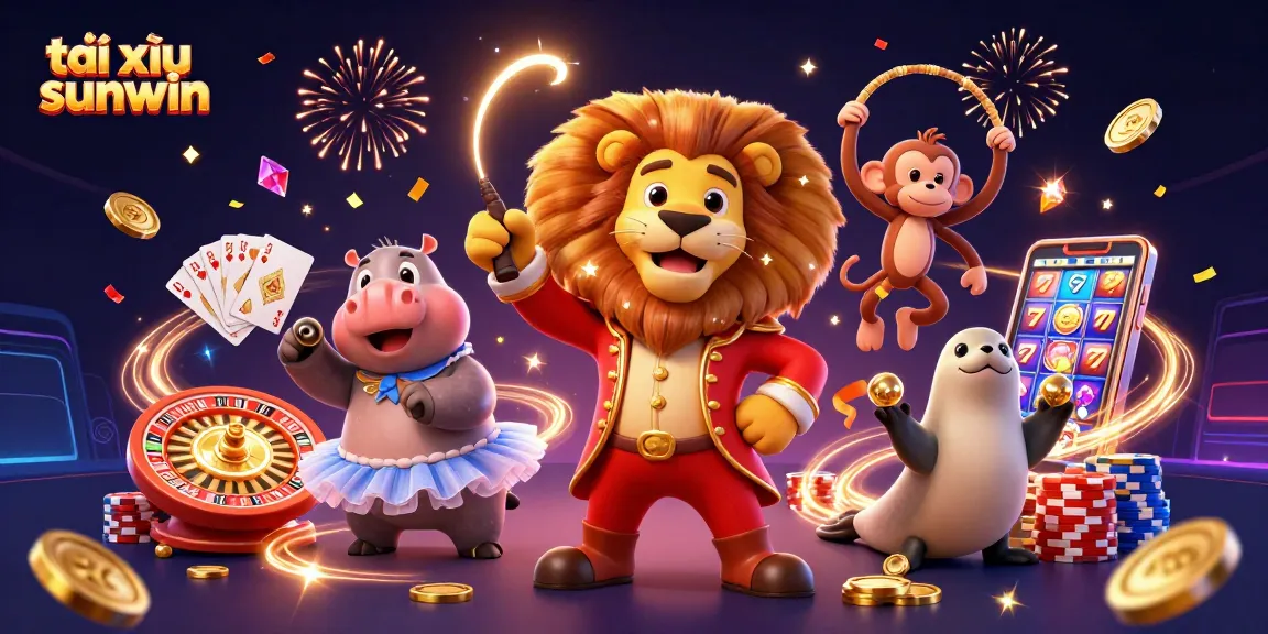 Experience tài xỉu sunwin excitement with vibrant circus characters and dynamic casino elements.