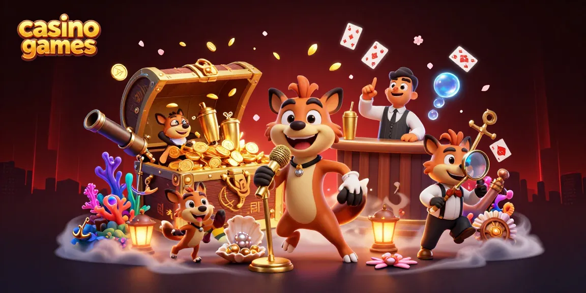 Enjoy casino games with a lively pack of hyenas hosting a comedy night at a vibrant casino club.