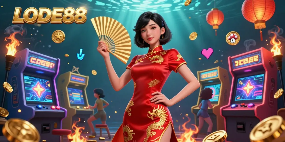 Engage with the exciting world of LODE88, featuring a radiant casino scene with vibrant colors and dynamic elements.