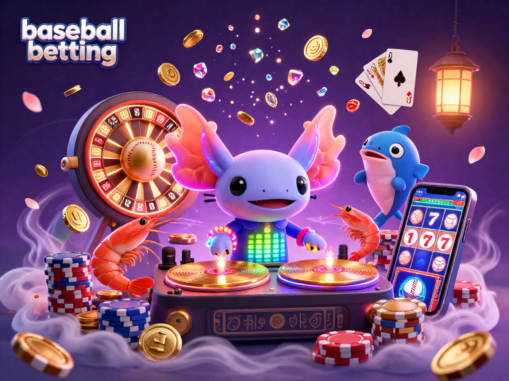Engage in baseball betting excitement amidst vibrant 3D aquatic characters and casino elements.