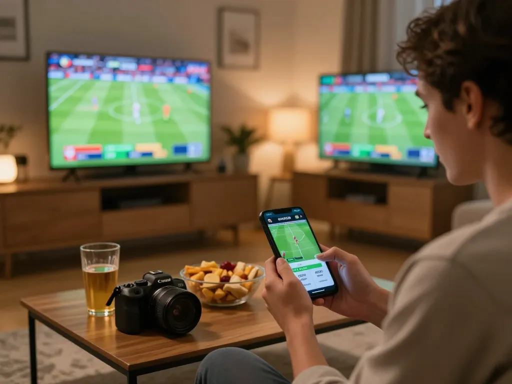 cm88 user actively placing live sports bets on mobile app in a cozy home setup
