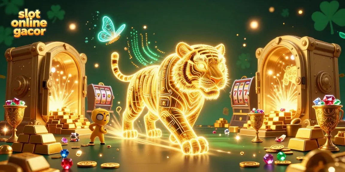Menang dalam slot online gacor dengan tumpukan emas dan karakter kasino digital yang memukau.