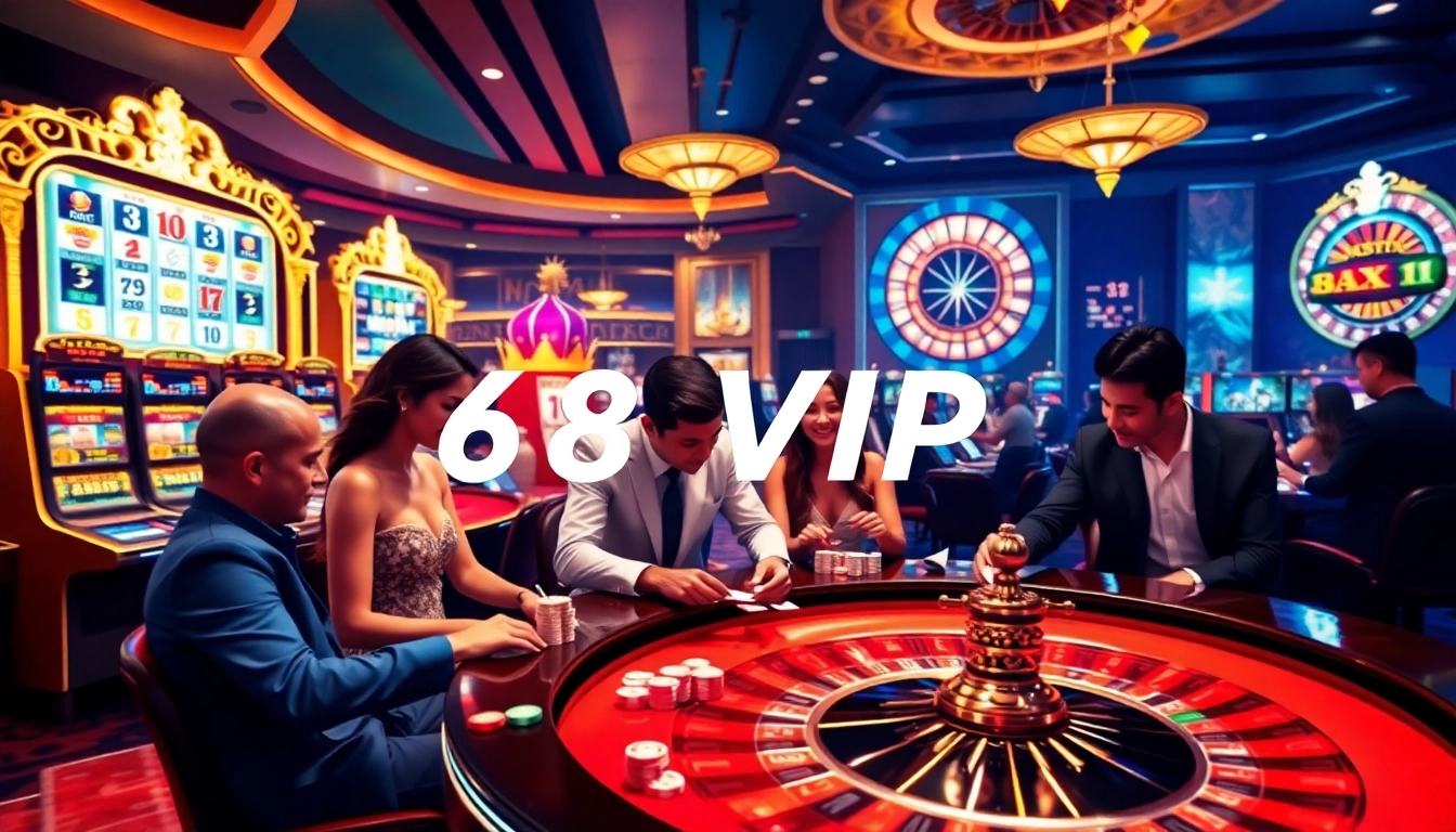Exciting gameplay scene on 68VIP.COM showcasing vibrant casino tables and high-stakes action.