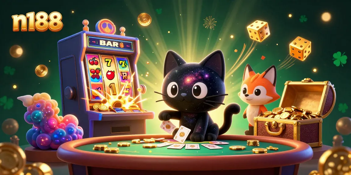 Engage in exciting gameplay with n188's vibrant cosmic casino scene featuring captivating characters.