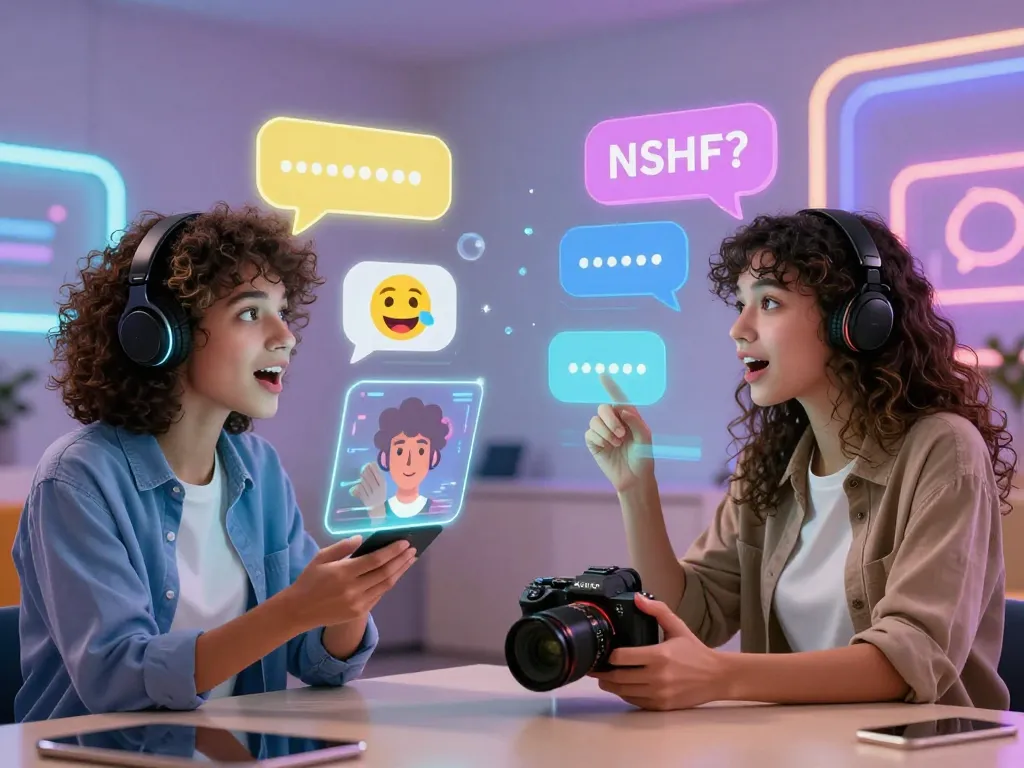 Engaging in an nsfw chat within a vibrant digital environment, showcasing diverse avatars and interactive elements.