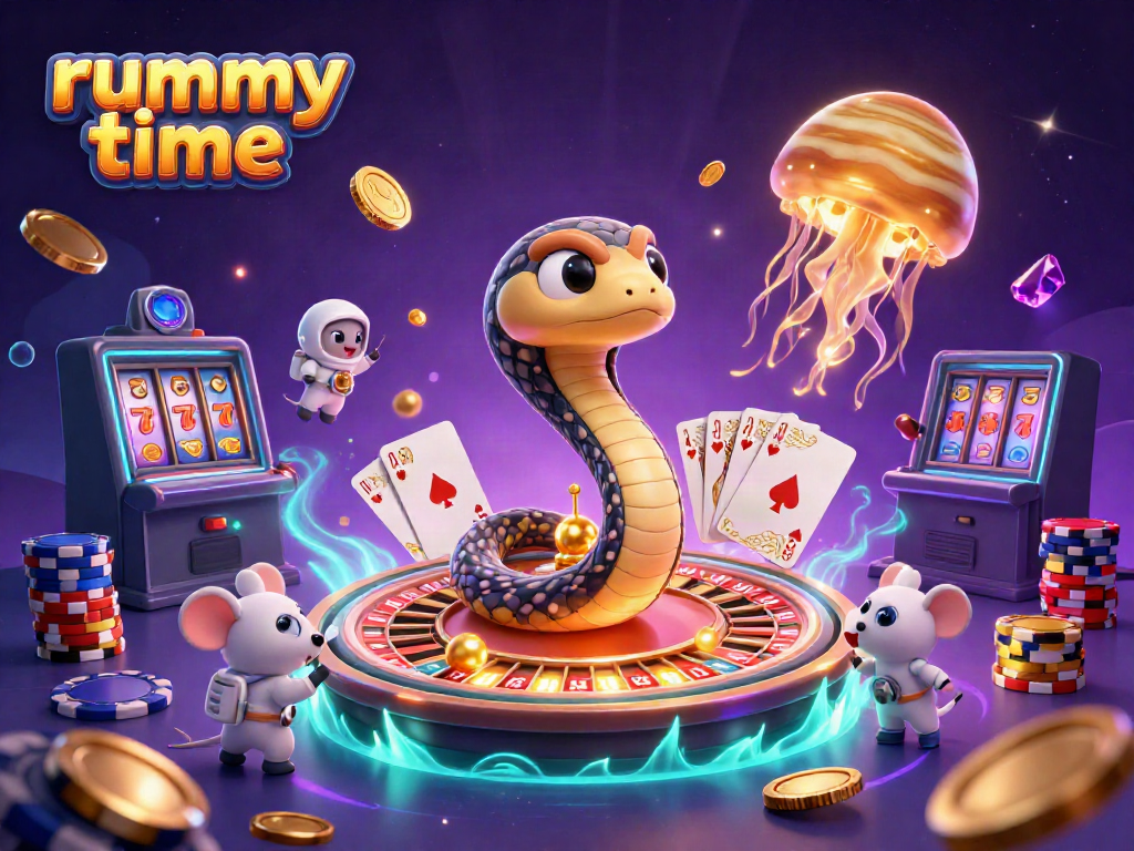 Experience thrilling rummy time gameplay with tiny astronaut mice betting on a cosmic roulette wheel scene.