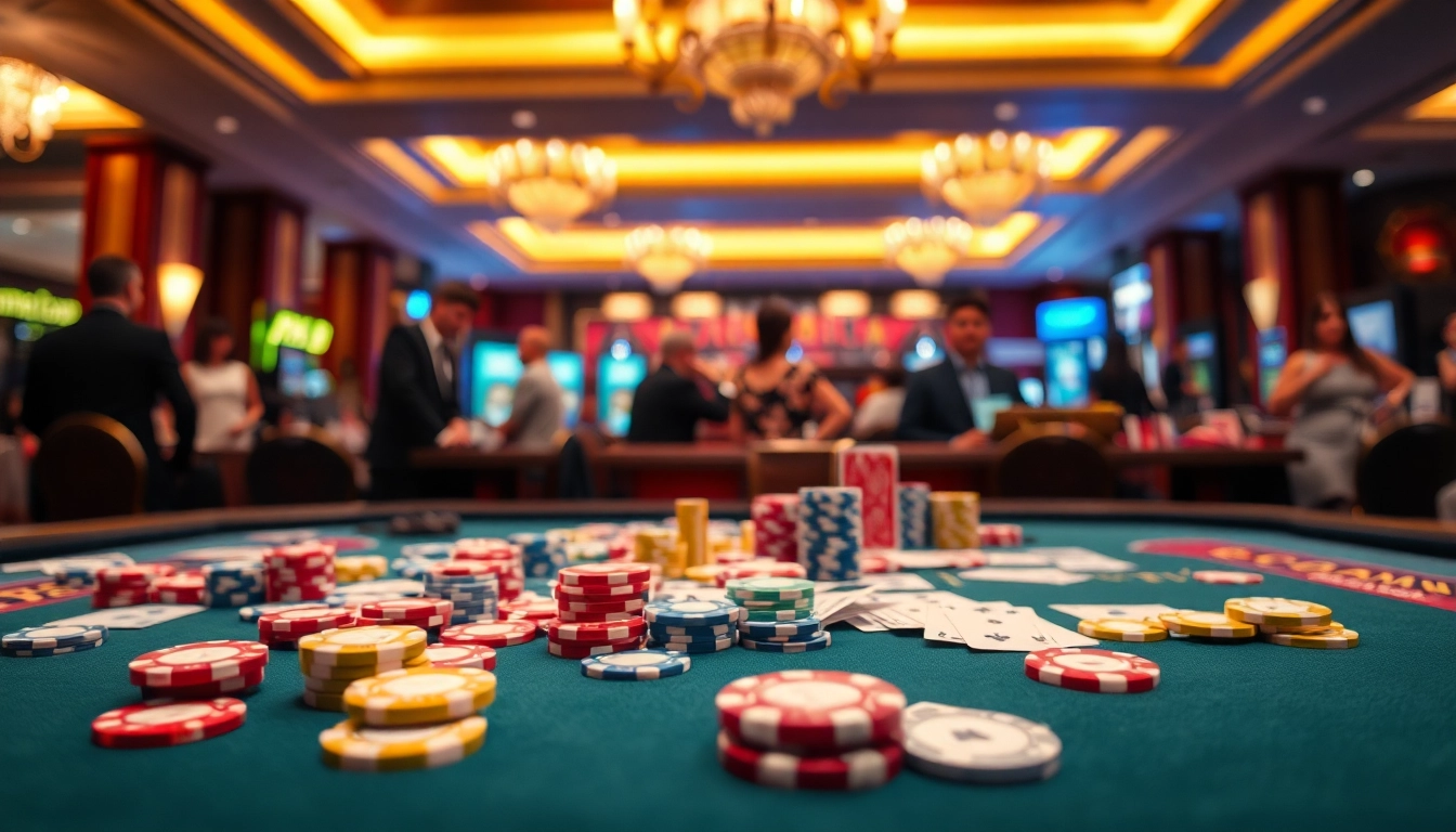 casinospiele.de: Hochwertiger Casinotisch mit bunten Chips und Spielkarten in bester Atmosphäre