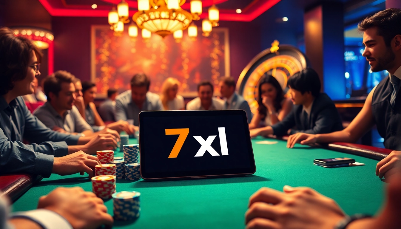 משחק פוקר מרגש עם לוגו 7xl על שולחן קזינו תוסס