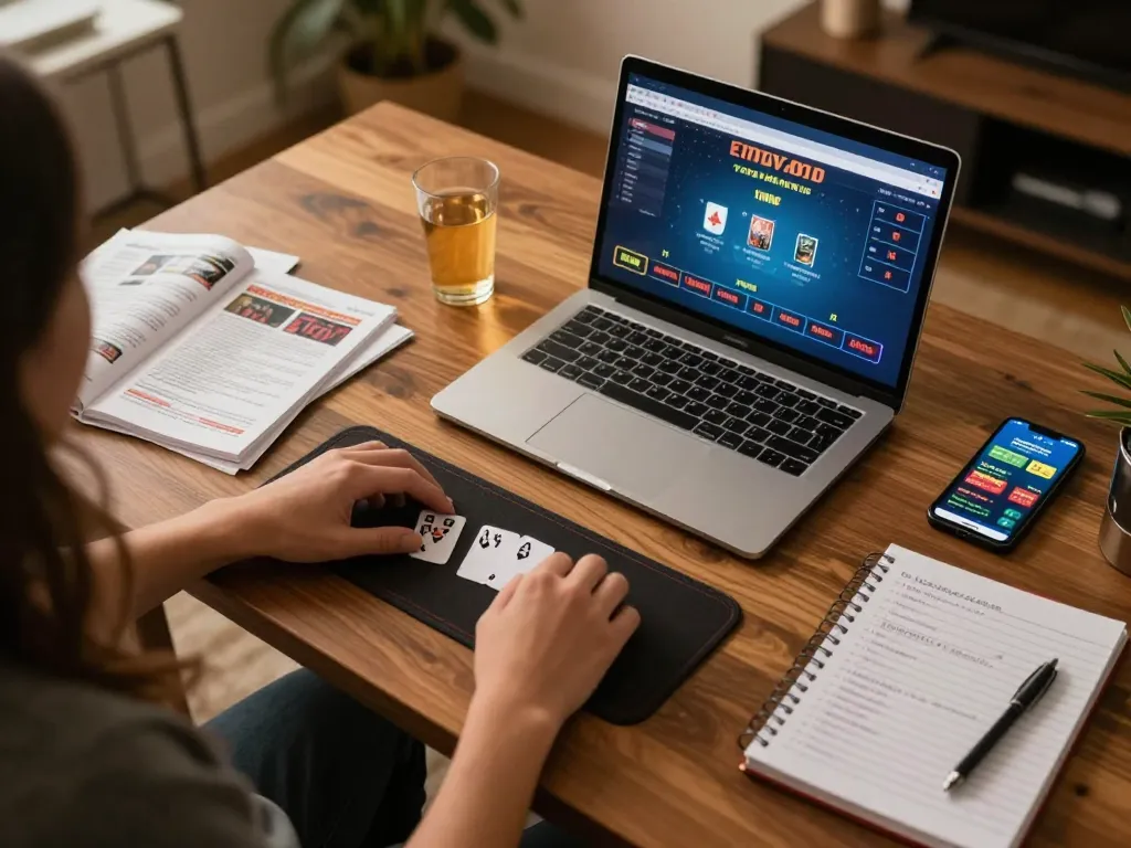 CasinoAtlas showcases a user engaged in responsible online gambling during a live blackjack session.