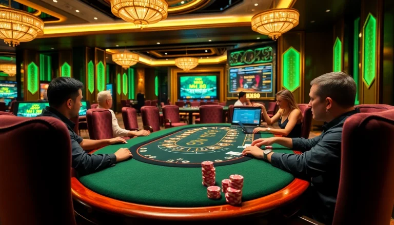 Experience thrilling gameplay at MM88's elegant casino tables with vibrant poker chips and cards.
