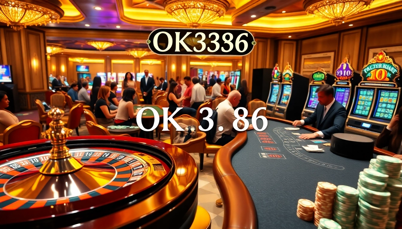 Players enjoying high-stakes games at a luxurious casino featuring the keyword OK8386.