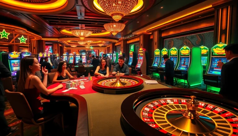 Experience high-stakes gaming at Vmax casino with players enjoying poker and roulette.