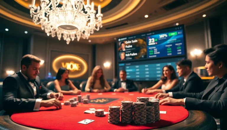 Engaging poker game scene showcasing players and bets from https://go8vn.bio, reflecting luxury and excitement.