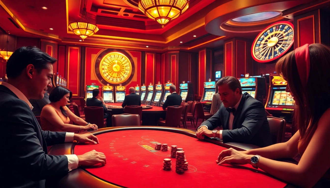 KJC casino players enjoy thrilling poker games and vibrant slot machines in a luxurious setting.