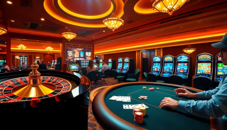 The lively atmosphere of 888now casino with players enjoying roulette and slot machines.
