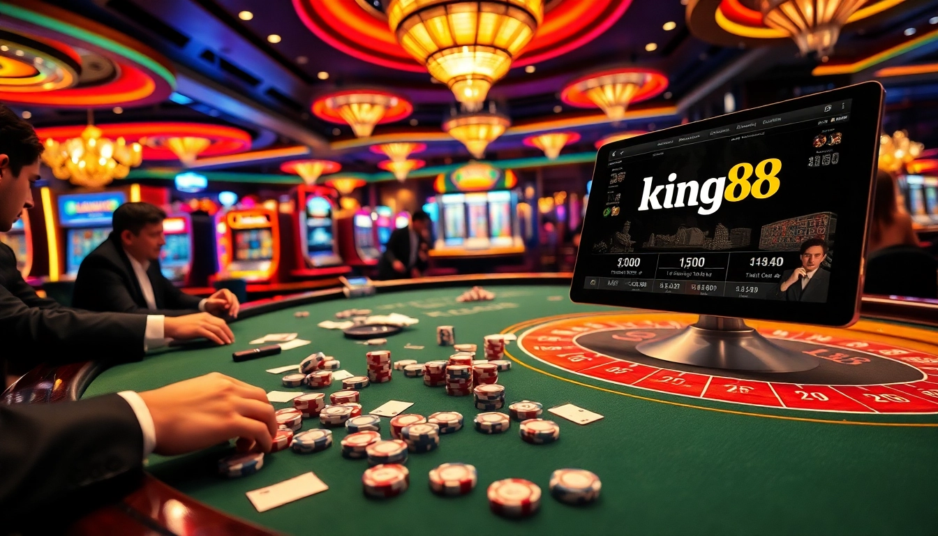 king88 players enjoying a thrilling game of blackjack at an elegant casino table.