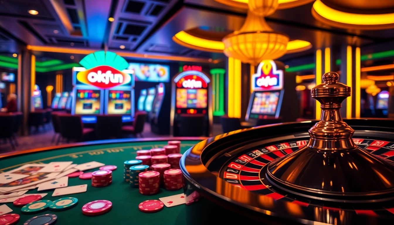 Experience excitement at Okfun's luxurious casino tables with vibrant gameplay.