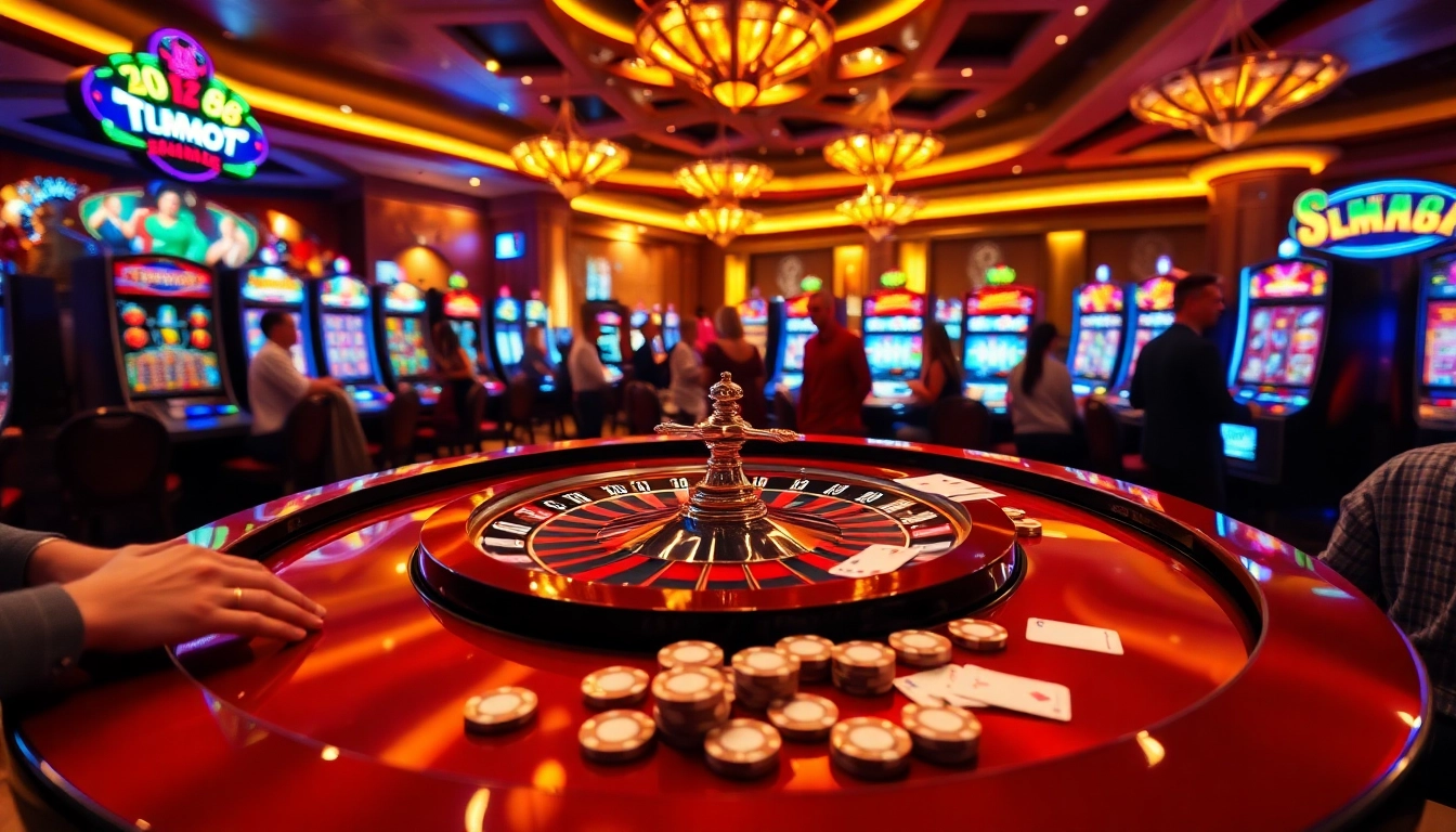 Experience the excitement of gambling at new 88 with stunning casino visuals featuring vibrant slots and roulette tables.