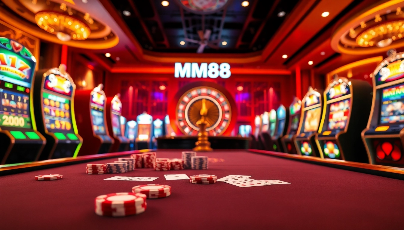 Experience the excitement of gambling at https://mm88.nl/ with luxurious casino tables, vibrant slot machines, and poker chips.