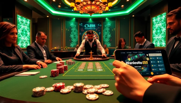 Experience thrilling gameplay at https://mm88.blog/ with a stylish poker table and vibrant casino ambiance.