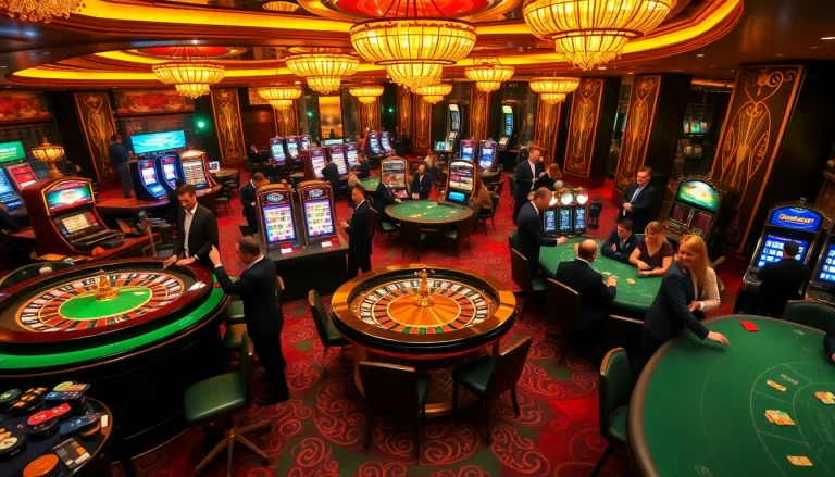 Experience the thrill of gambling at BL555 with vibrant casino tables and lively players.