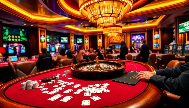 Engaging poker players at the MM88 casino with vibrant gaming elements.