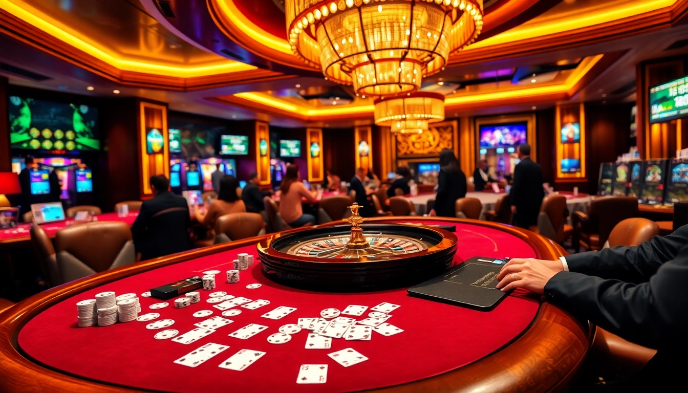 Engaging poker players at the MM88 casino with vibrant gaming elements.