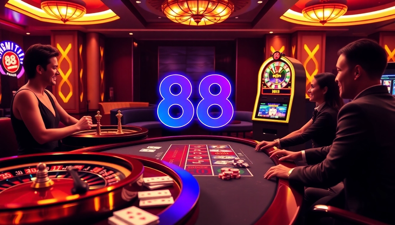 Experience the thrill of online gambling at new 88 with vibrant casino tables and excited players.