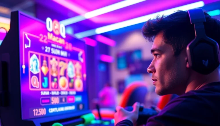 Main character engaged in the qq macan game with vibrant graphics on screen, exuding excitement.