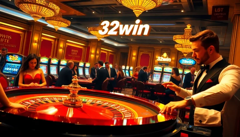 Experience the excitement of a casino filled with gamblers enjoying 32win's thrilling roulette games.