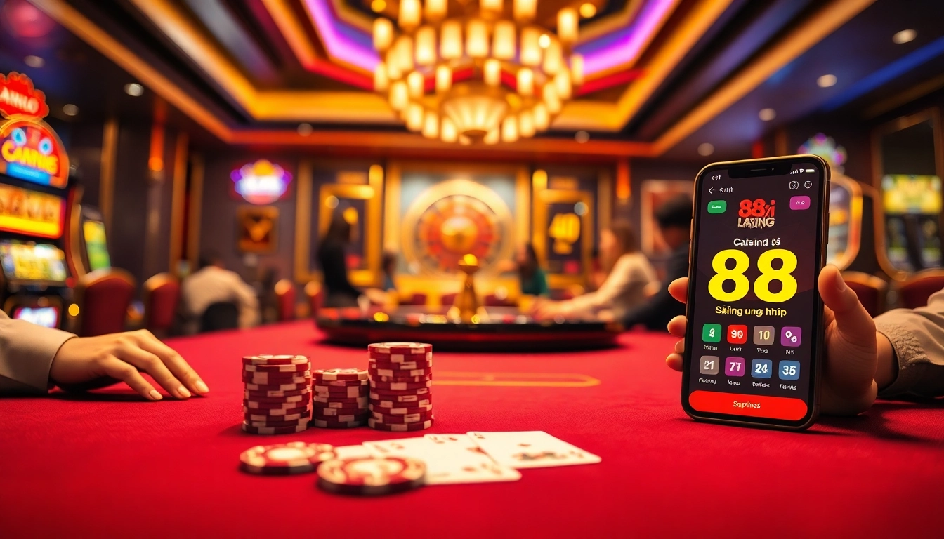 Exciting poker action at a casino table, highlighting 88i đăng nhập for seamless online gambling.